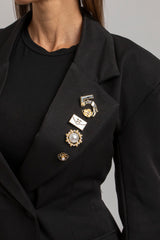 Blazer nero doppiopetto spille gioiello FEDERICA BI