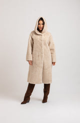 Ecopelliccia beige con cappuccio FEDERICA BI