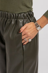 Pantalone in ecopelle verde militare FEDERICA BI
