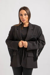 Blazer nero frange FEDERICA BI