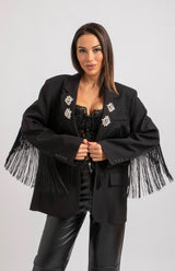 Blazer nero frange FEDERICA BI