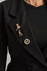 Blazer nero doppiopetto spille gioiello FEDERICA BI