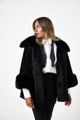 Giacca nera in ecopelliccia treccia FEDERICA BI