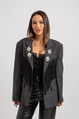 Blazer grigio gioiello e frange FEDERICA BI