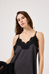 Abito in tela antracite e pizzo nero FEDERICA BI