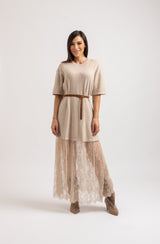 Abito lungo FEDERICA BI tricot e pizzo