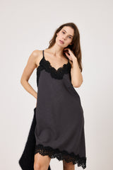 Abito in tela antracite e pizzo nero FEDERICA BI