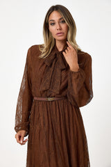 Abito lungo in pizzo tinta coccio FEDERICA BI