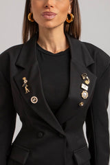 Blazer nero doppiopetto spille gioiello FEDERICA BI