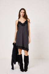 Abito in tela antracite e pizzo nero FEDERICA BI