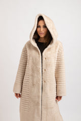 Ecopelliccia beige con cappuccio FEDERICA BI