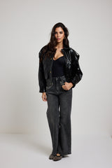 Giacca nera in ecopelle lucida FEDERICA BI