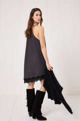 Abito in tela antracite e pizzo nero FEDERICA BI