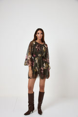 Abito in chiffon fantasia verde FEDERICA BI