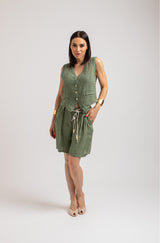 Bermuda in lino verde militare FEDERICA BI