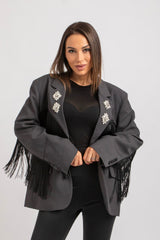 Blazer grigio gioiello e frange FEDERICA BI