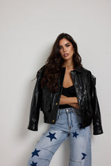 Giacca nera in ecopelle lucida FEDERICA BI