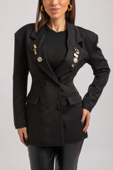 Blazer nero doppiopetto spille gioiello FEDERICA BI