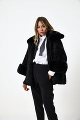 Giacca nera in ecopelliccia treccia FEDERICA BI