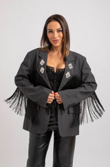 Blazer grigio gioiello e frange FEDERICA BI