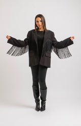 Blazer nero frange FEDERICA BI