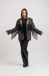 Blazer grigio gioiello e frange FEDERICA BI