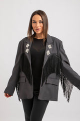 Blazer grigio gioiello e frange FEDERICA BI