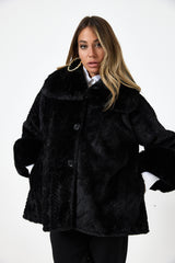 Giacca nera in ecopelliccia treccia FEDERICA BI