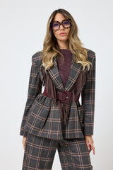 Blazer tartan grigio frange FEDERICA BI