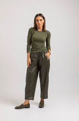 Pantalone in ecopelle verde militare FEDERICA BI