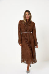 Abito lungo in pizzo tinta coccio FEDERICA BI