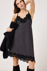 Abito in tela antracite e pizzo nero FEDERICA BI