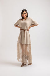 Abito lungo FEDERICA BI tricot e pizzo