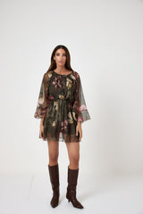 Abito in chiffon fantasia verde FEDERICA BI