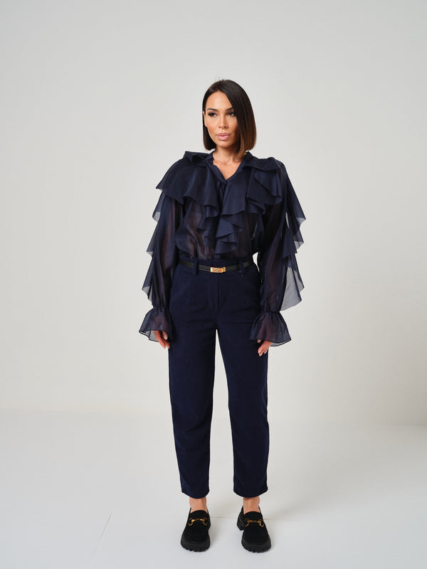 Pantalone in velluto blu navy FEDERICA BI