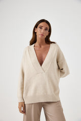 Maglia beige scollo FEDERICA BI