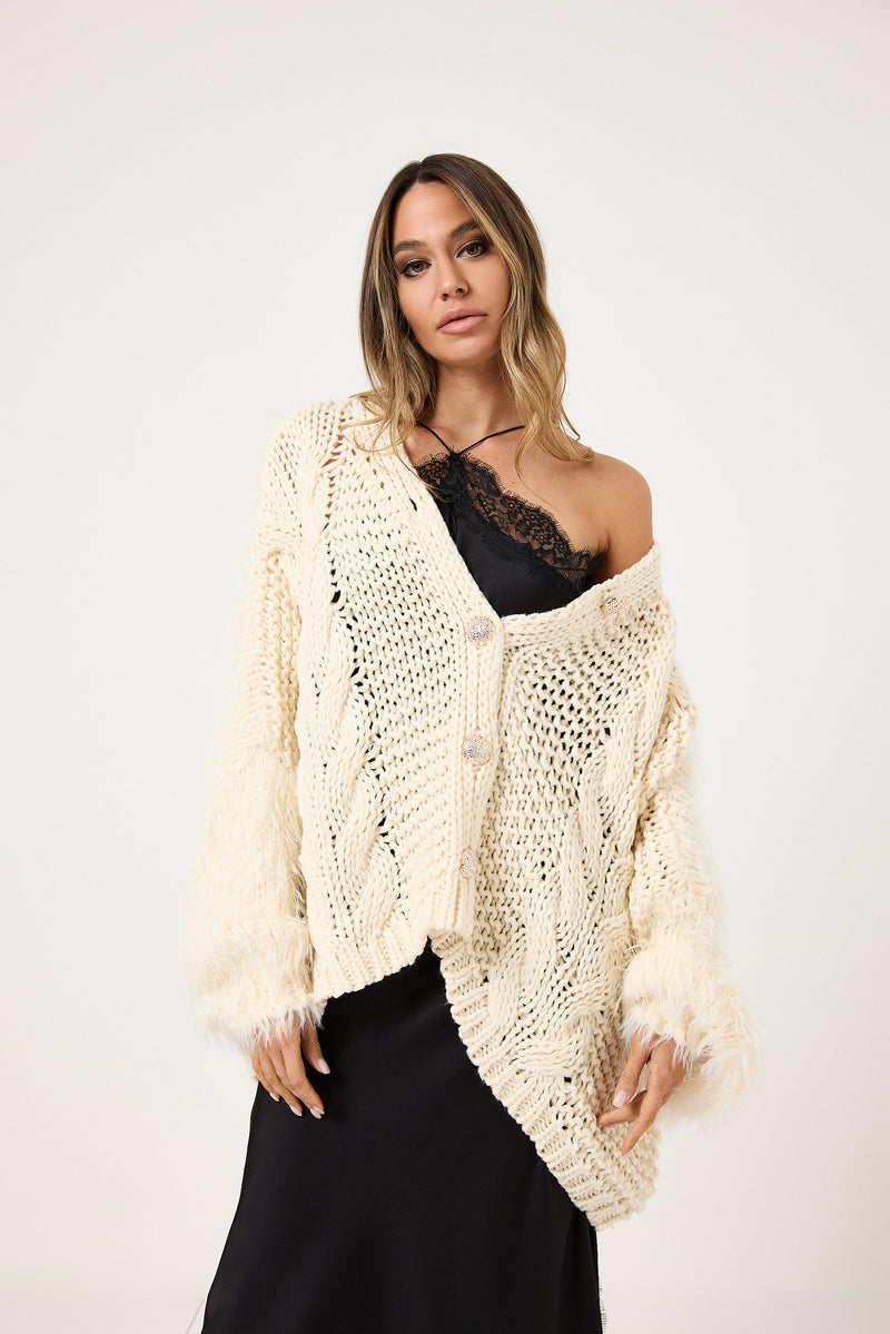 Cardigan treccia e ciniglia FEDERICA BI ( vari colori )