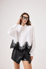 Camicia in cotone e pizzo FEDERICA BI ( bianca e nera )