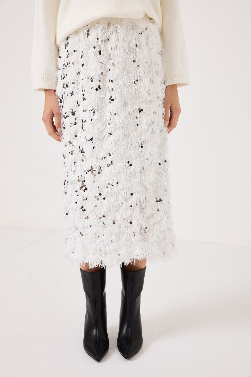 Gonna bianca piume e paillettes FEDERICA BI