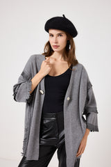 Cardigan grigio frange in suede FEDERICA BI