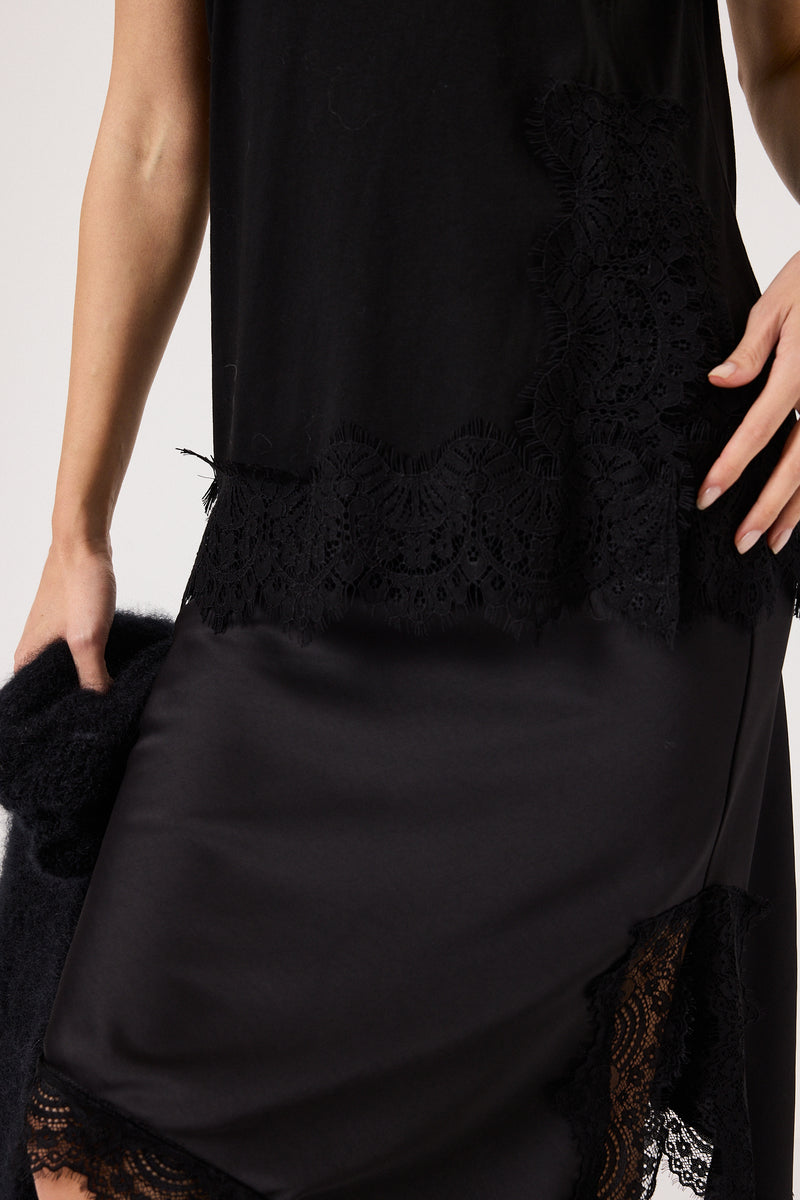 Maglia nera in cotone e pizzo FEDERICA BI