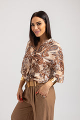 Camicia batik beige e cioccolato FEDERICA BI