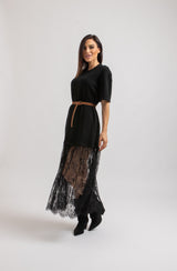 Abito lungo FEDERICA BI tricot e pizzo