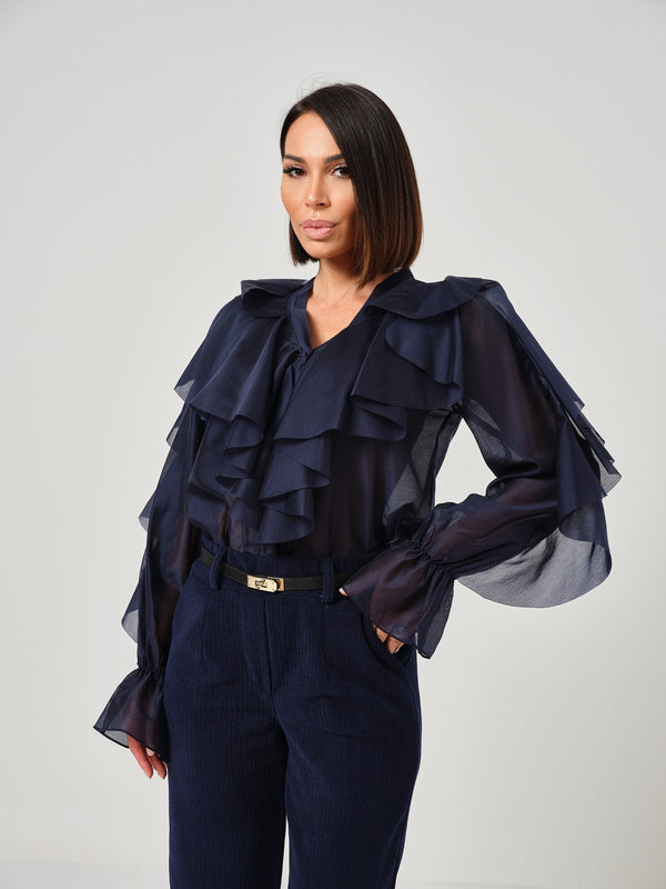 Camicia blu navy volant FEDERICA BI