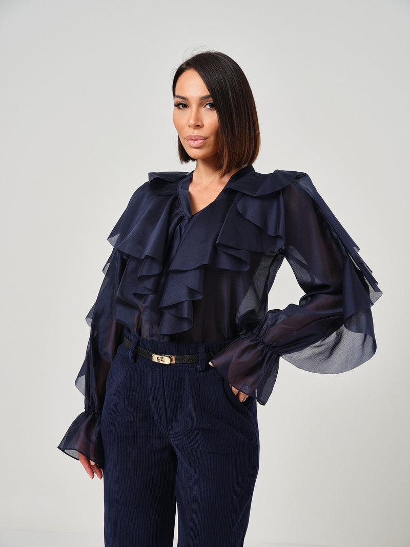 Camicia blu navy volant FEDERICA BI
