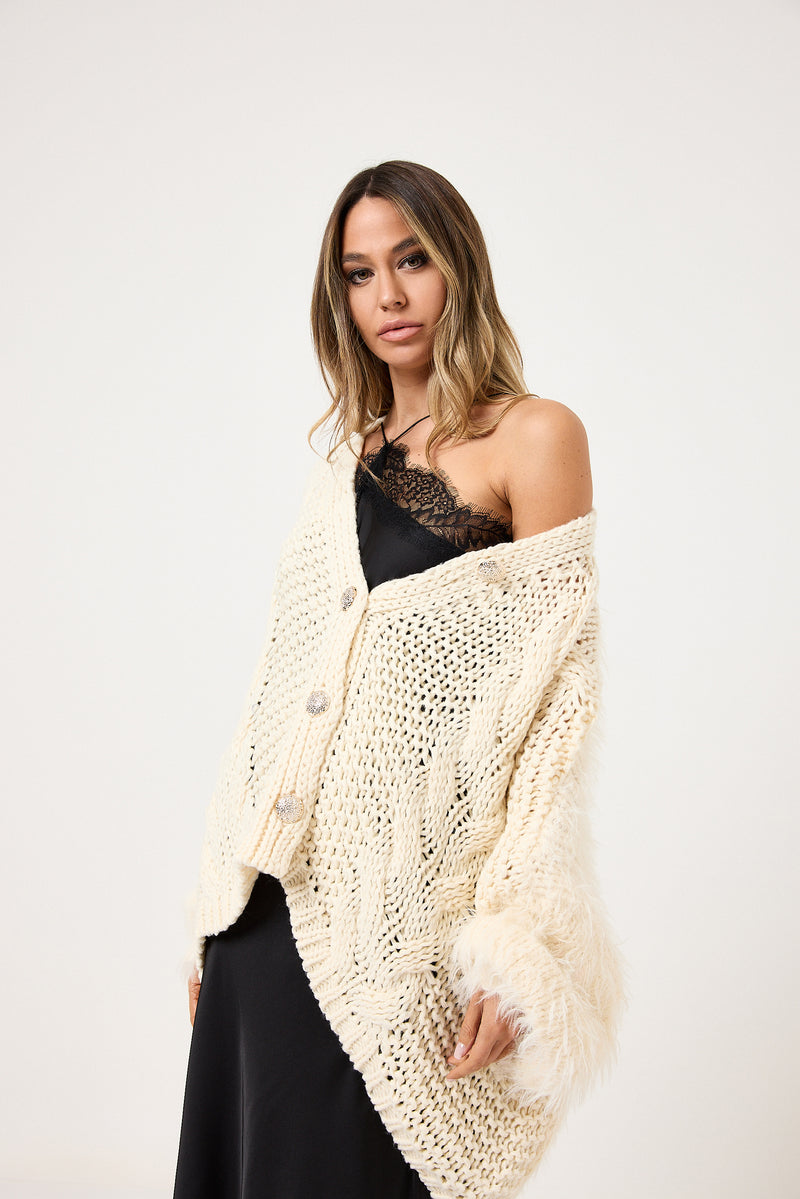 Cardigan treccia e ciniglia FEDERICA BI ( vari colori )