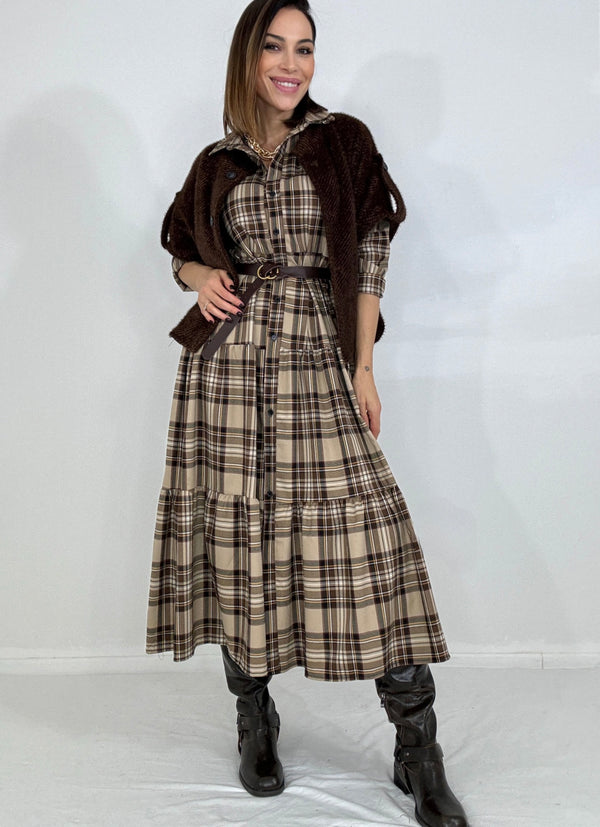 Abito tartan beige FEDERICA BI