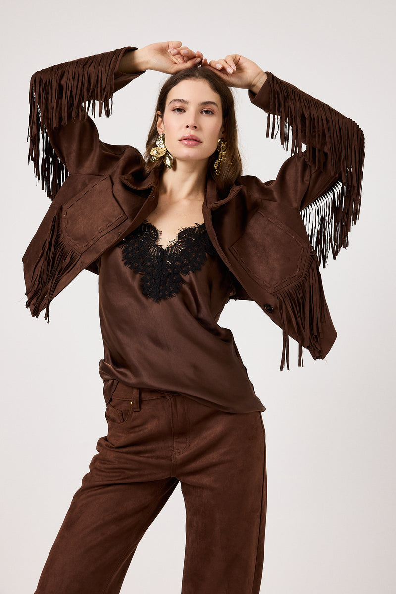 Giacca in ecosuede marrone FEDERICA BI