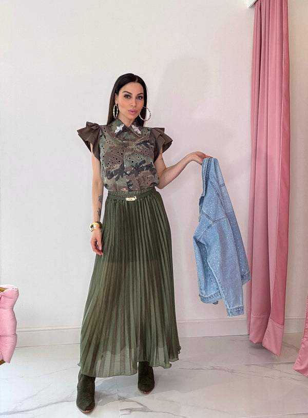 Gonna plissettata verde militare FEDERICA BI