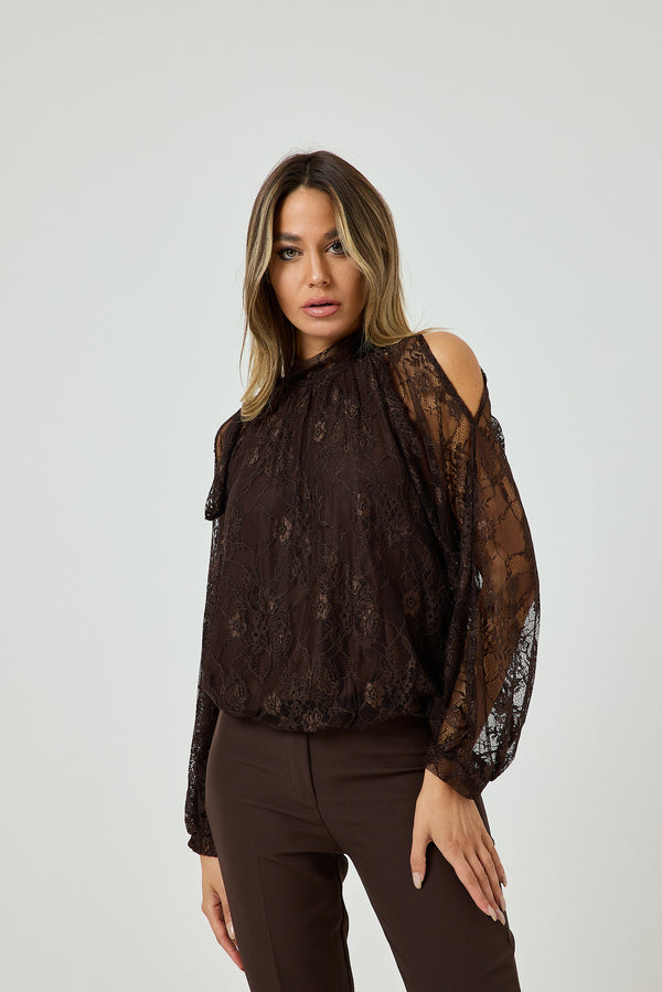 Camicia in pizzo marrone FEDERICA BI